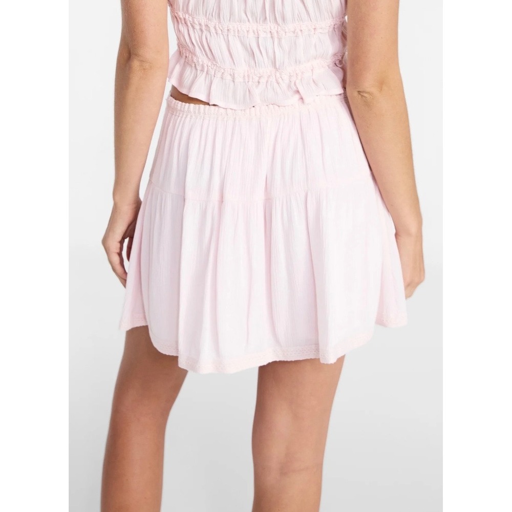Pink Smocked Crop Top and Tiered Mini Skirt Two Piece Set Coquette - Picture 2 of 4